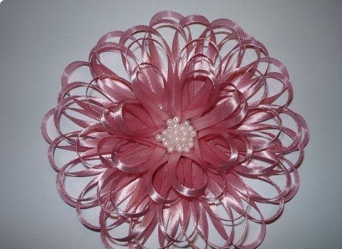 pink fabric flower from a ribbon